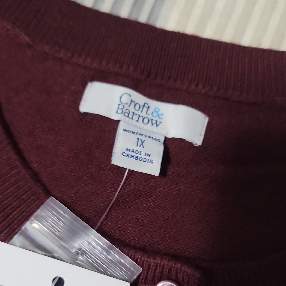 NWT Croft & Barrow Burgundy Knit Button Cardigan - Picture 2 of 5